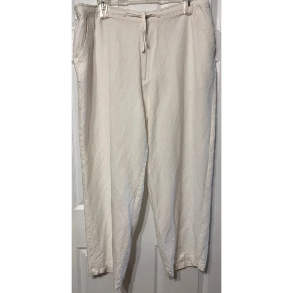 Cubavera Mens XXL Off White Linen Blend Drawstring Relaxed Summer Beach Pants